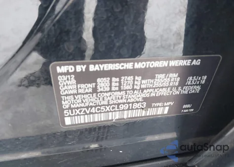 2012 BMW X5 xDrive35I/xDrive35I Premium/xDrive35I Sport Activity z USA, uszkodzony, nr VIN 5UXZV4C5XCL991863